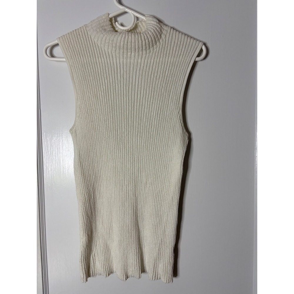 Moth Anthropologie Ivory Ribbed Mock Neck Sleeveless Sweater Shell Top Medium